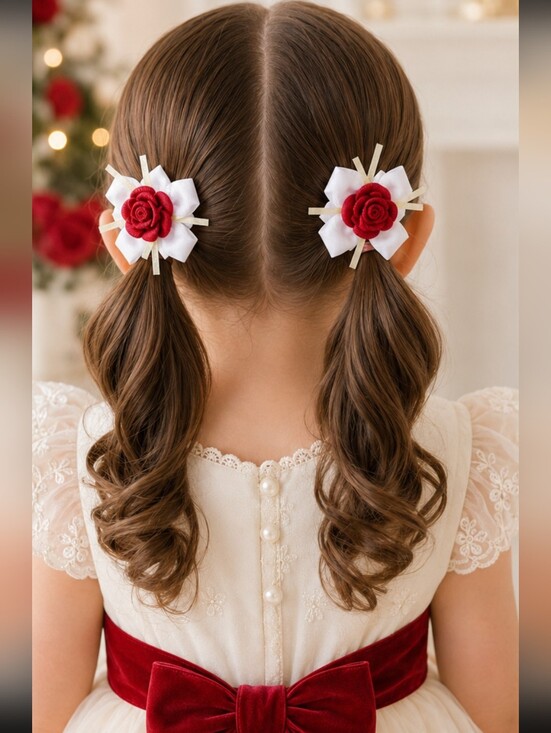 Shimmy Shimmy Inc. Other - Red Rose Hair Clips Set of 2 Boutique Flower Girl Holiday Hair Bows
